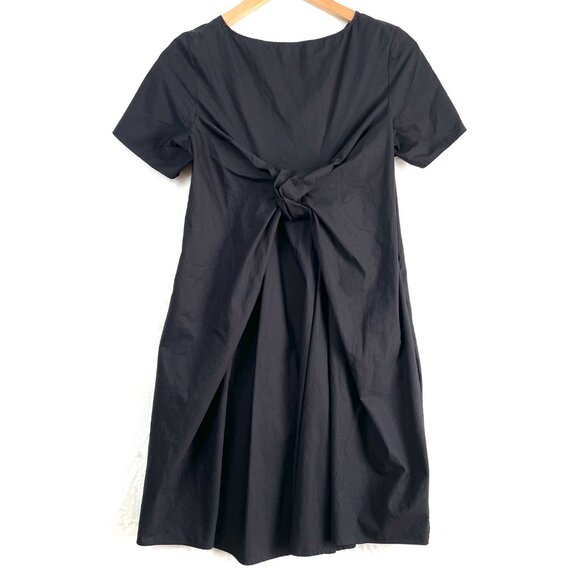 COS Dress Womens US 4 Black Cotton Short Sleeve Shift Bow Draped - Picture 4 of 10